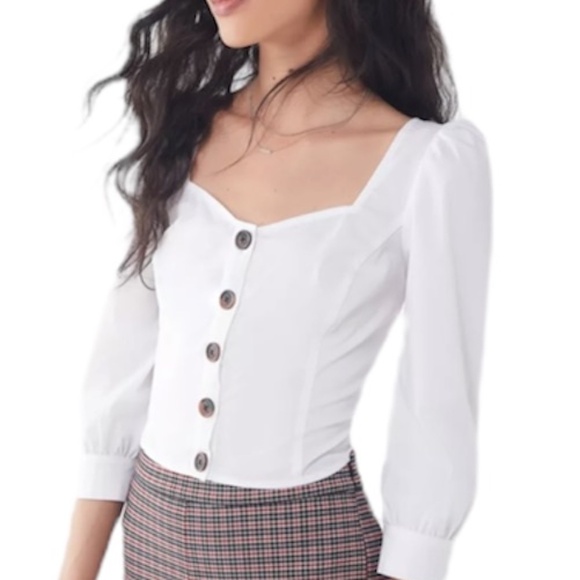 Urban Outfitters Chloe balloon sleeve button down white cropped blouse S - Picture 1 of 12